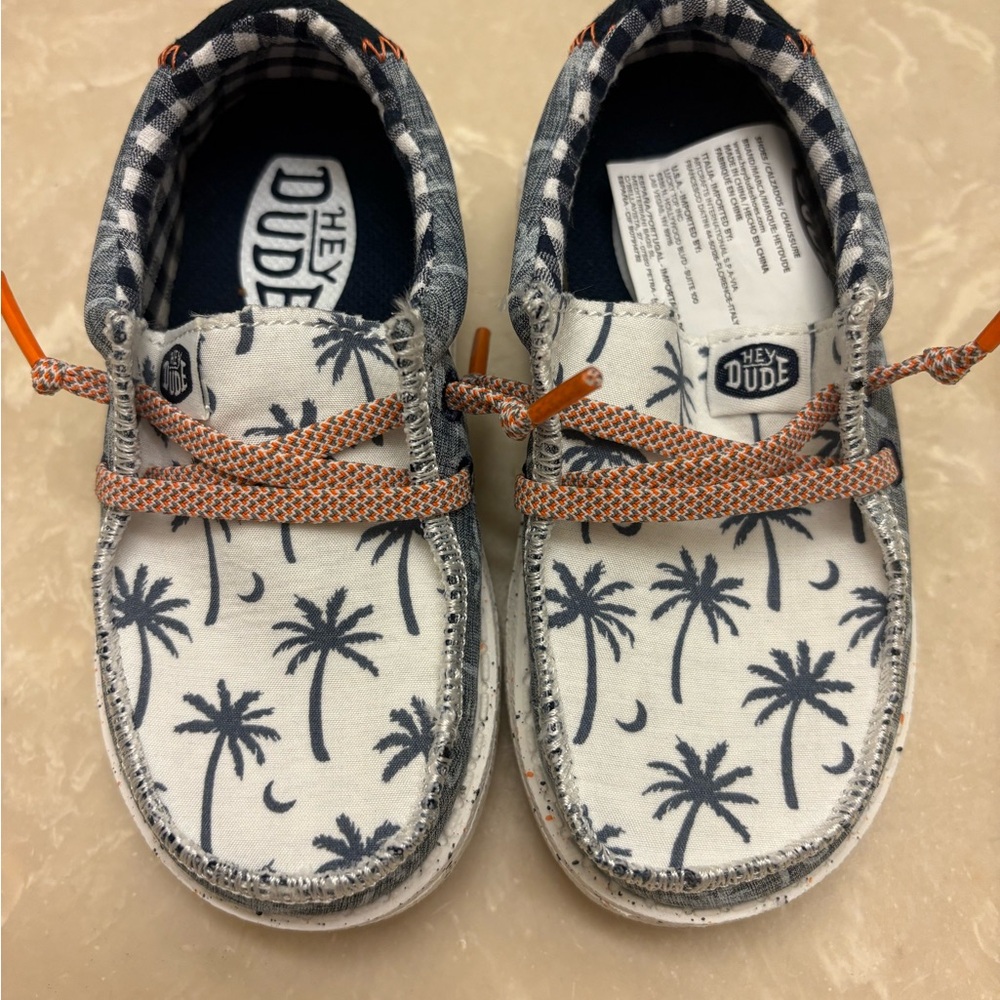 Hey Dude White and Blue Moccasins with Slip-On Design and Decorative Laces